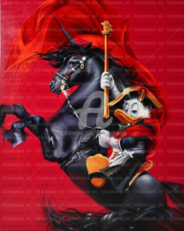 Schilderij getiteld "Black Unicorn" door Daria Kolosova, Origineel Kunstwerk, Olie Gemonteerd op Frame voor houten brancard