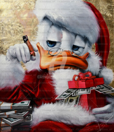 Pintura titulada "Giclee Santa Duck" por Daria Kolosova, Obra de arte original, Oleo Montado en Bastidor de camilla de madera