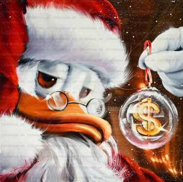 Painting titled "Santa 50x50 Gold me…" by Daria Kolosova, Original Artwork, Oil Mounted on Wood Stretcher frame