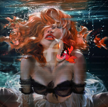 Painting titled "The Little Mermaid" by Daria Kolosova, Original Artwork, Oil Mounted on Wood Stretcher frame