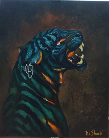 Painting titled ""Moon tiger"" by Daria Markova, Original Artwork, Oil