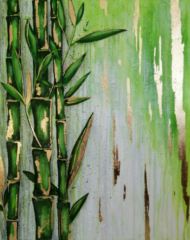 Painting titled "Bamboo" by Daria Motovilova, Original Artwork, Acrylic Mounted on Wood Stretcher frame