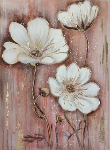 Painting titled "Flowers" by Daria Motovilova, Original Artwork, Acrylic Mounted on Wood Stretcher frame