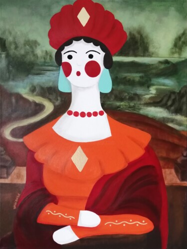 Pintura titulada "Dymkovskaya Mona Li…" por Daria Motovilova, Obra de arte original, Acrílico Montado en Bastidor de camilla…