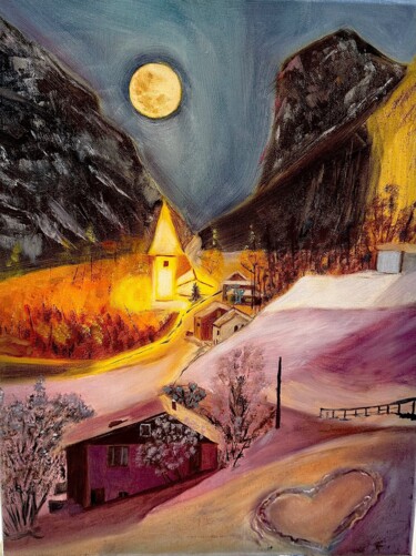 Malarstwo zatytułowany „Austrian Alps” autorstwa Daria Naprienkova (DashaBright), Oryginalna praca, Olej