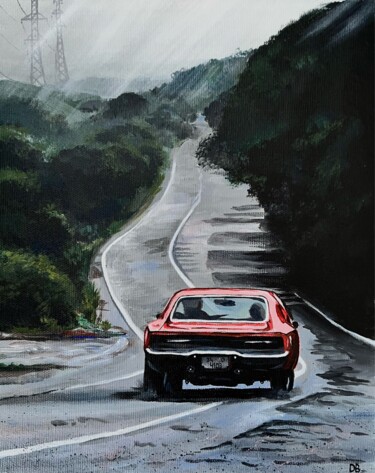 Schilderij getiteld "Long road" door Daria Odiiak, Origineel Kunstwerk, Acryl Gemonteerd op Karton