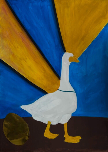 Painting titled "Karma goose and gol…" by Daria Reverchuk, Original Artwork, Acrylic Mounted on Wood Stretcher frame