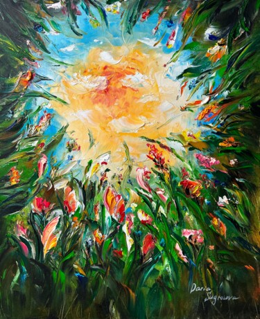Painting titled "ANT LOOKS AT THE SUN" by Daria Sugrobova, Original Artwork, Oil