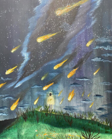 Malerei mit dem Titel "Meteoric night" von Dariia Manastyrska, Original-Kunstwerk, Öl