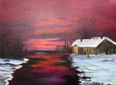 Malerei mit dem Titel "Raspberry sunset" von Dariia Manastyrska, Original-Kunstwerk, Öl
