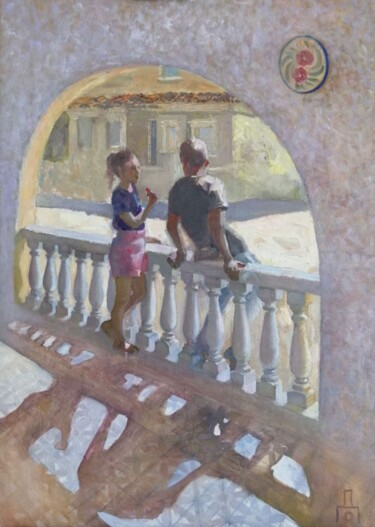 Painting titled "The Conversation" by Dariia Onyshchenko, Original Artwork, Oil