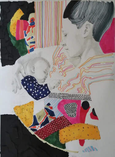 Рисунок под названием "Материнство" - Dariia Onyshchenko, Подлинное произведение искусства, Маркер Установлен на Деревянная…