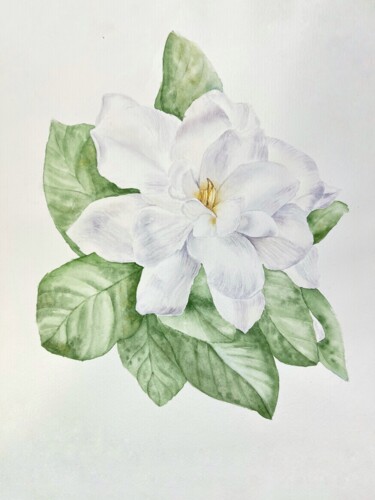 Malerei mit dem Titel "Gardenia" von Dariia Pavlenko, Original-Kunstwerk, Aquarell