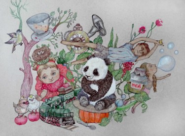 Desenho intitulada "Teddy bear" por Darina Rasul, Obras de arte originais, Caneta de gel