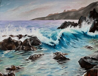 Картина под названием "Скалистый берег" - Darina Lyalina, Подлинное произведение искусства, Масло