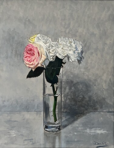 Painting titled "Roses #2" by Dario Cavicchioni, Original Artwork, Oil Mounted on Wood Panel