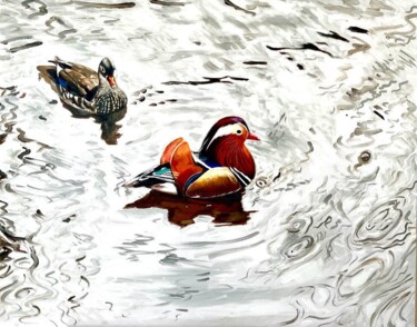 Malarstwo zatytułowany „Mandarin bird” autorstwa Dario Cavicchioni, Oryginalna praca, Olej Zamontowany na Drewniana rama nos…