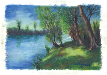 Painting titled "Blue river" by Dario Kramaric, Original Artwork, Pastel