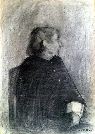 Dessin intitulée "Portrait of Old Lady" par Dario Raffaele Orioli, Œuvre d'art originale, Fusain