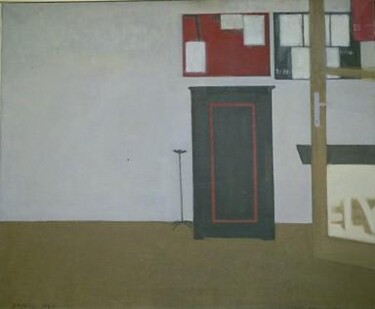 Painting titled "Table on the Wall" by Dario Raffaele Orioli, Original Artwork, Oil Mounted on Wood Stretcher frame