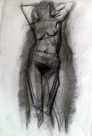 Disegno intitolato "Nude B" da Dario Raffaele Orioli, Opera d'arte originale, Carbone