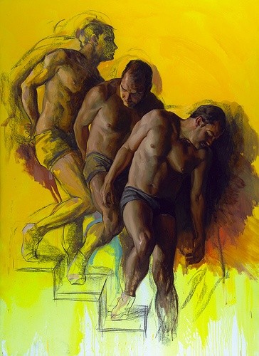 Pintura titulada "Hombres bajando una…" por Dario Ortiz, Obra de arte original