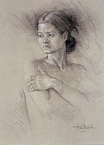 Painting titled "Mujer abrazándose" by Dario Ortiz, Original Artwork