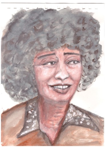 Peinture intitulée "Smiling Angela" par Daris, Œuvre d'art originale, Gouache
