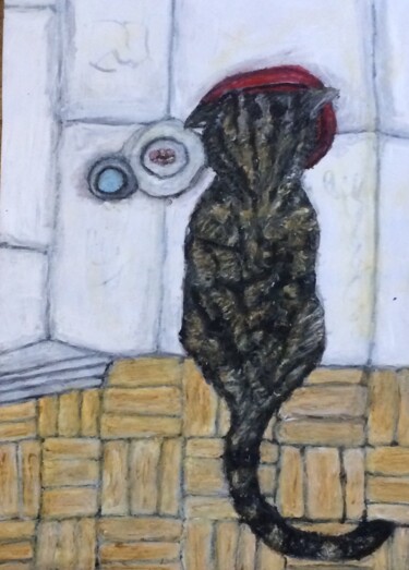 Peinture intitulée "vu de haut - Cat se…" par Daris, Œuvre d'art originale, Acrylique
