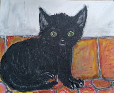 Peinture intitulée "Chaton noir ( comma…" par Daris, Œuvre d'art originale, Acrylique