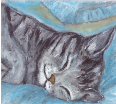 Peinture intitulée "chat endormi et ore…" par Daris, Œuvre d'art originale, Acrylique
