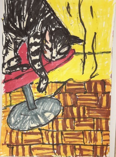 Dessin intitulée "sleeping cat (dessi…" par Daris, Œuvre d'art originale, Stylo gel