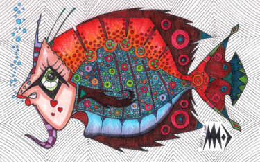 Desenho intitulada "Ryba Motyl, albo Mo…" por Dariusz Demoon Madaj, Obras de arte originais, Marcador