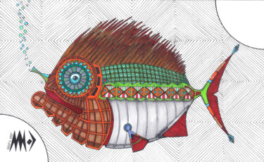 Rysunek zatytułowany „Ryba Kolczasta, Wre…” autorstwa Dariusz Demoon Madaj, Oryginalna praca, Marker