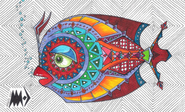 Desenho intitulada "Ryba i kolor, czyli…" por Dariusz Demoon Madaj, Obras de arte originais, Marcador