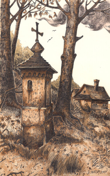 Drawing titled "Zabytkowa, kapliczk…" by Dariusz Demoon Madaj, Original Artwork, Marker