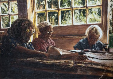 Painting titled "Interior with women…" by Dariusz Romanowski, Original Artwork, Oil