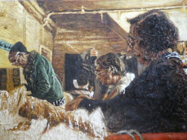 Malerei mit dem Titel "Interior with women…" von Dariusz Romanowski, Original-Kunstwerk, Öl