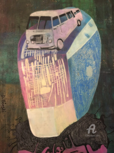 Schilderij getiteld "Autobus" door Dariusz Górski, Origineel Kunstwerk, Pastel