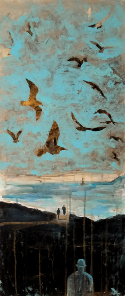 Картина под названием "CRIES OF SEAGULLS" - Dariya Afanaseva, Подлинное произведение искусства, Акрил Установлен на Деревянн…