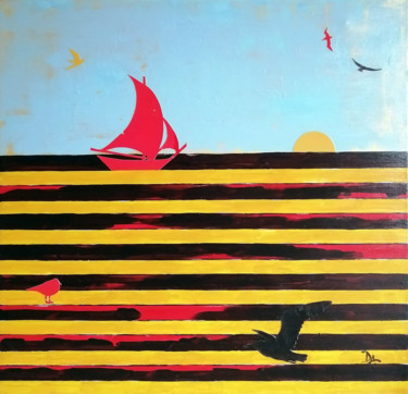 Картина под названием "SUNSET" - Dariya Afanaseva, Подлинное произведение искусства, Акрил Установлен на Деревянная рама для…