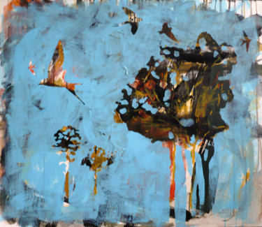 Картина под названием "SWALLOWS FLYING LOW…" - Dariya Afanaseva, Подлинное произведение искусства, Акрил Установлен на Дерев…
