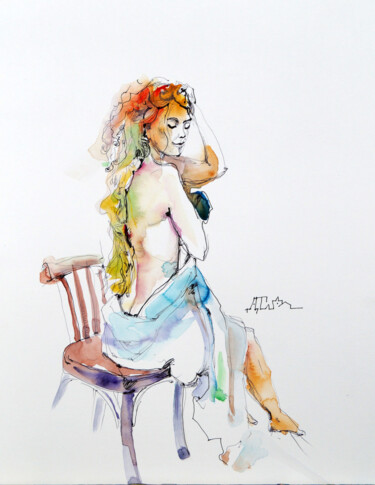 Painting titled "GIRL 1.1" by Dariya Tumanova, Original Artwork, Watercolor