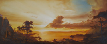 Painting titled "закат над заливом" by Darkan Yermekbayev, Original Artwork, Oil