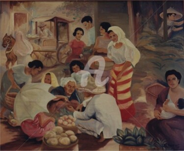 Painting titled "Market Place" by Johnny E.S.J. Otilano, Original Artwork, Oil