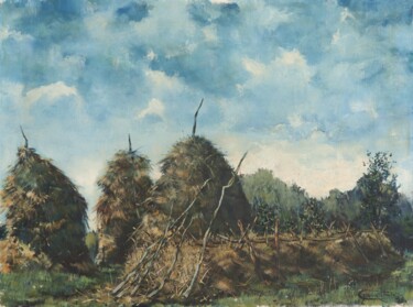 Pintura intitulada "The haystacks" por Darko Gavrilovic, Obras de arte originais, Óleo