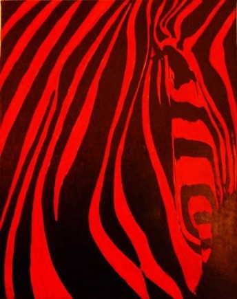 Painting titled "Red zebra's face" by Darko Kotevski, Original Artwork, Oil