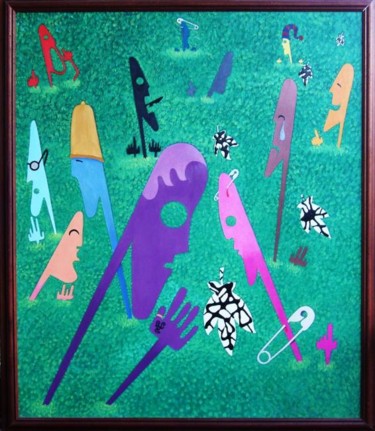 Pittura intitolato "il giardino dei pro…" da Darkpumart, Opera d'arte originale, Olio