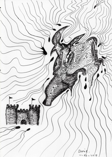 Drawing titled "Cow And Castle." by Darkvine, Original Artwork