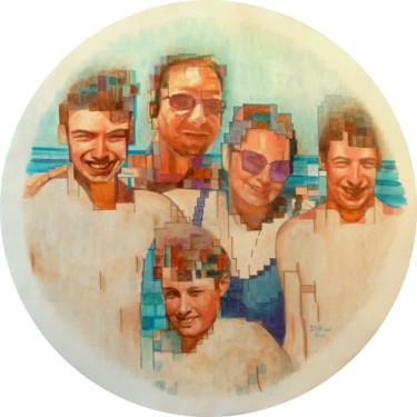 Peinture intitulée "une famille au sole…" par Darnal, Œuvre d'art originale, Huile